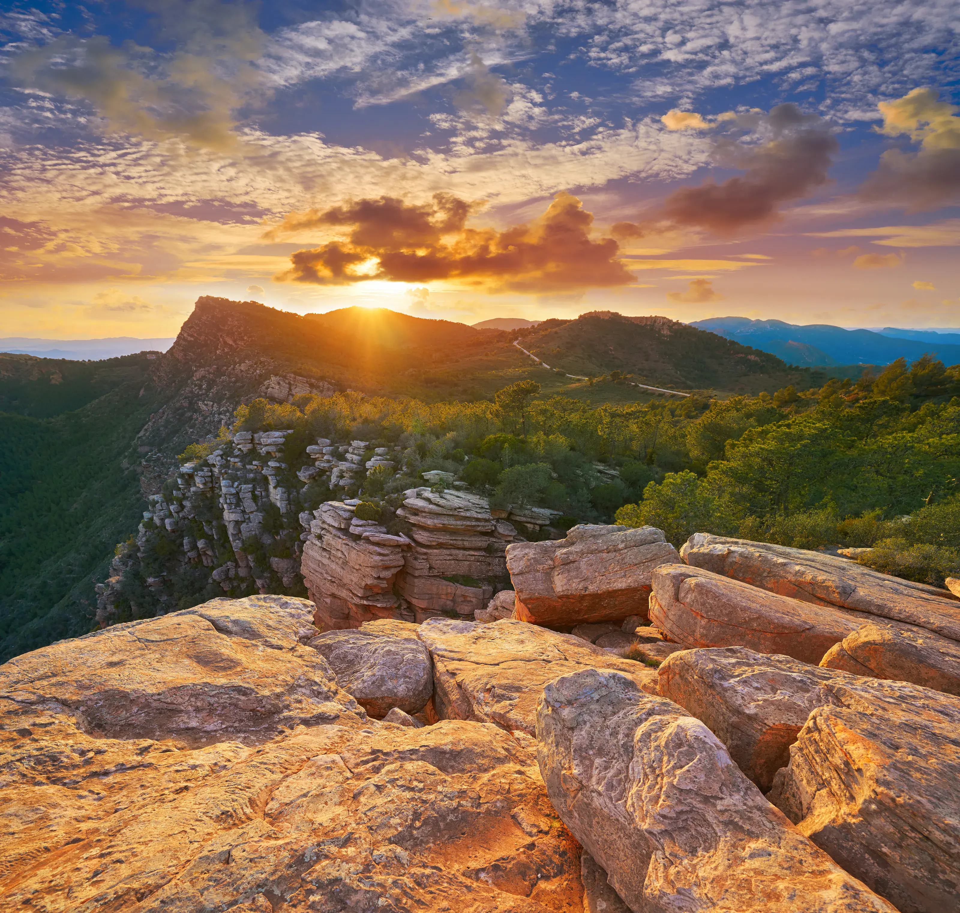 Garbi peak sunset at Calderona Sierra of Valencia at spain