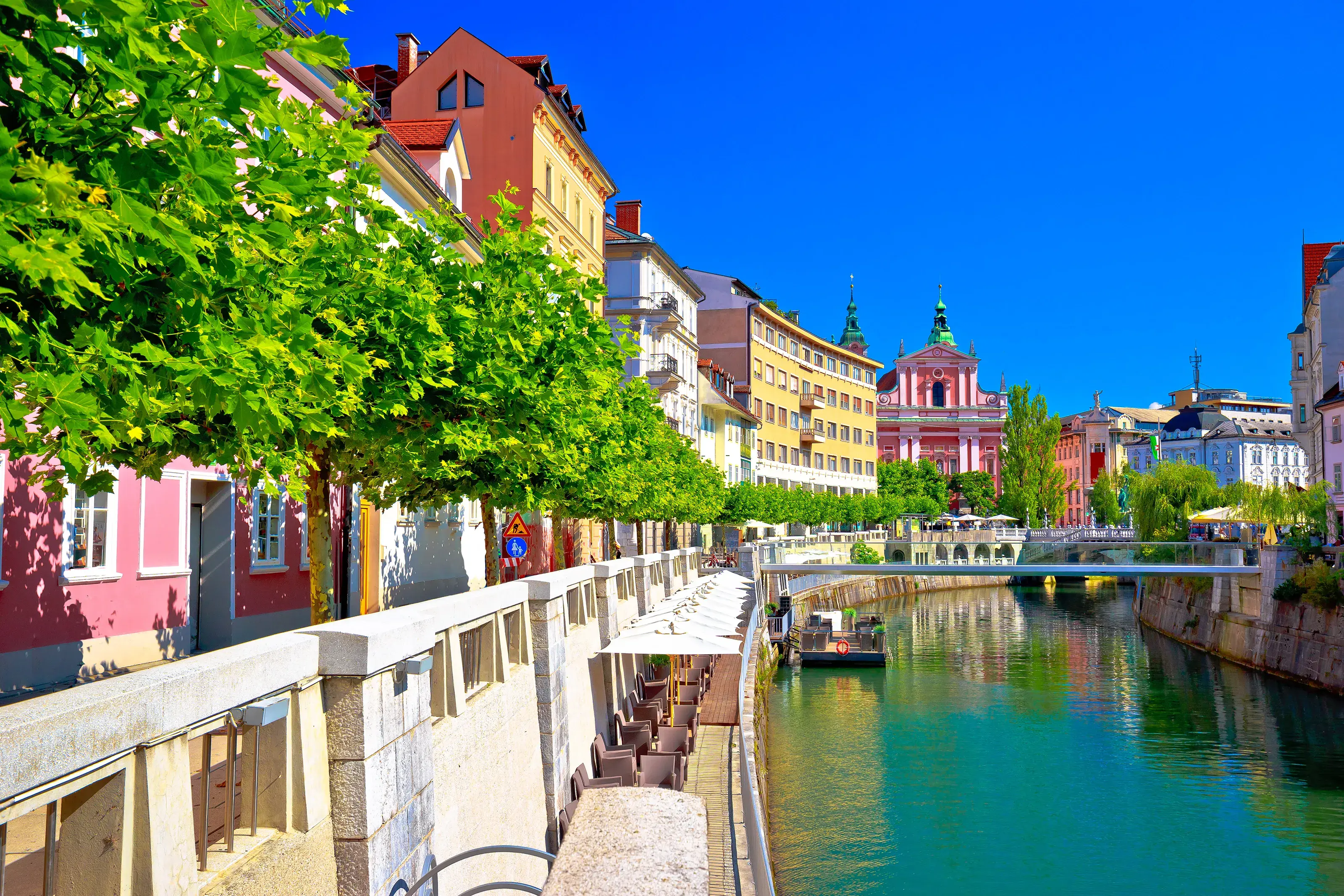 City of Ljubljana historic riverfont view, capital of Slovenia