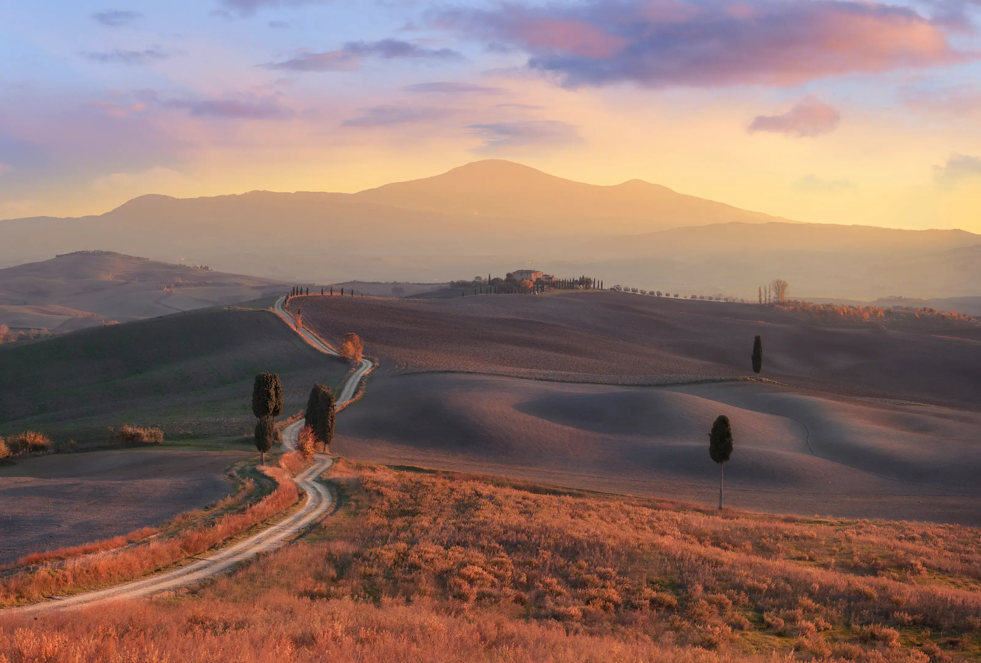 Panorama of sunny Tuscany valley. Tuscany, Italy, Europe