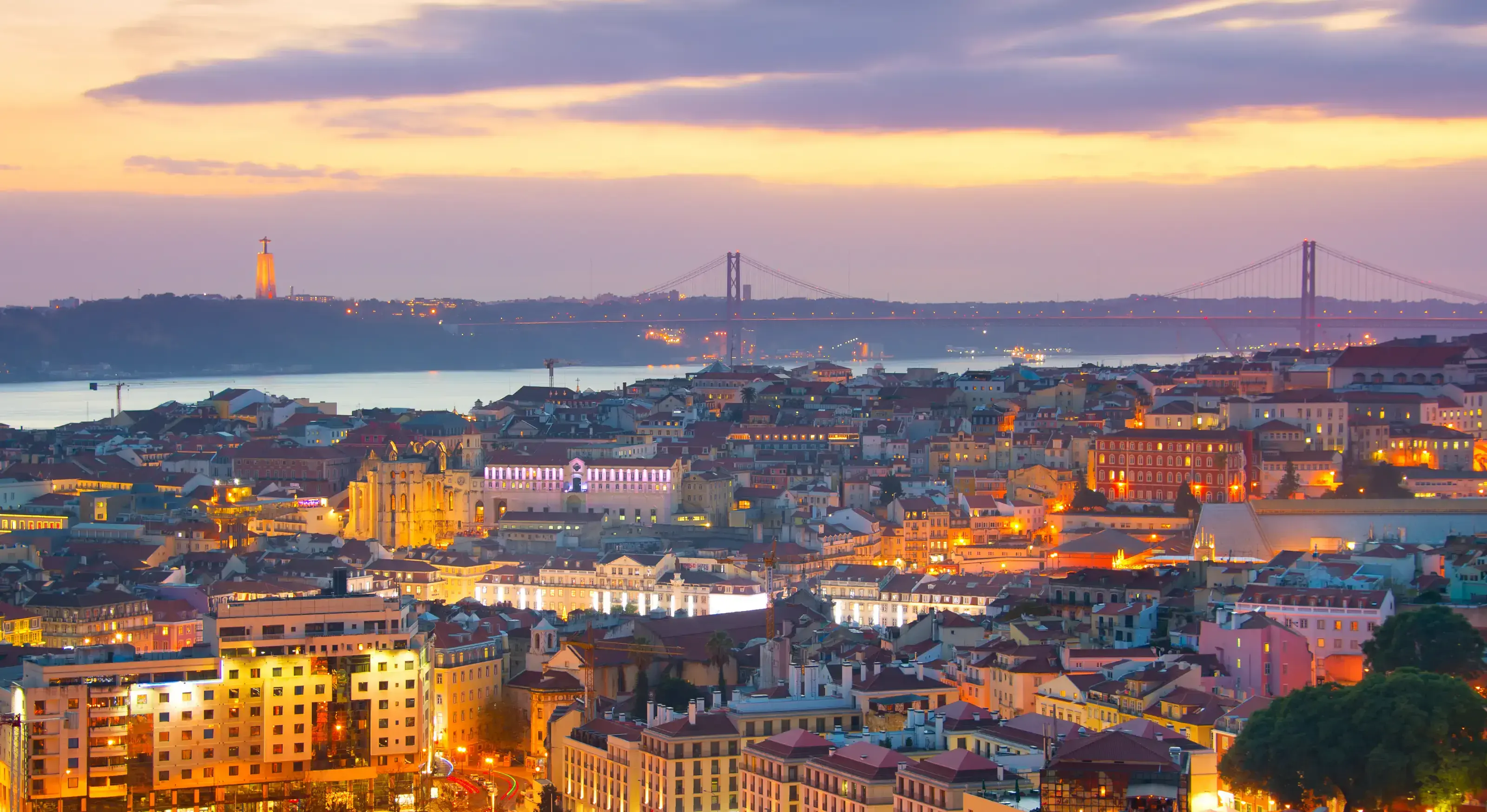 Panoramic view of beautiful Lisbon at twilight. Portugal