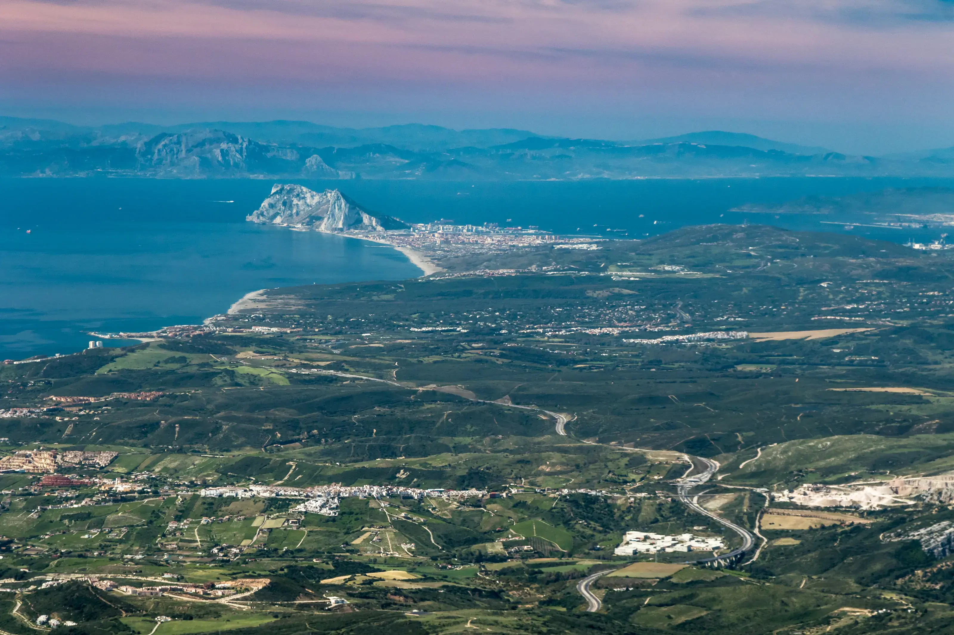 Fantastic view of the Strait of Gibraltar from Sierra Bermeja, Estepona, Malaga, Spain. The Strait of Gibraltar from Sierra Bermeja