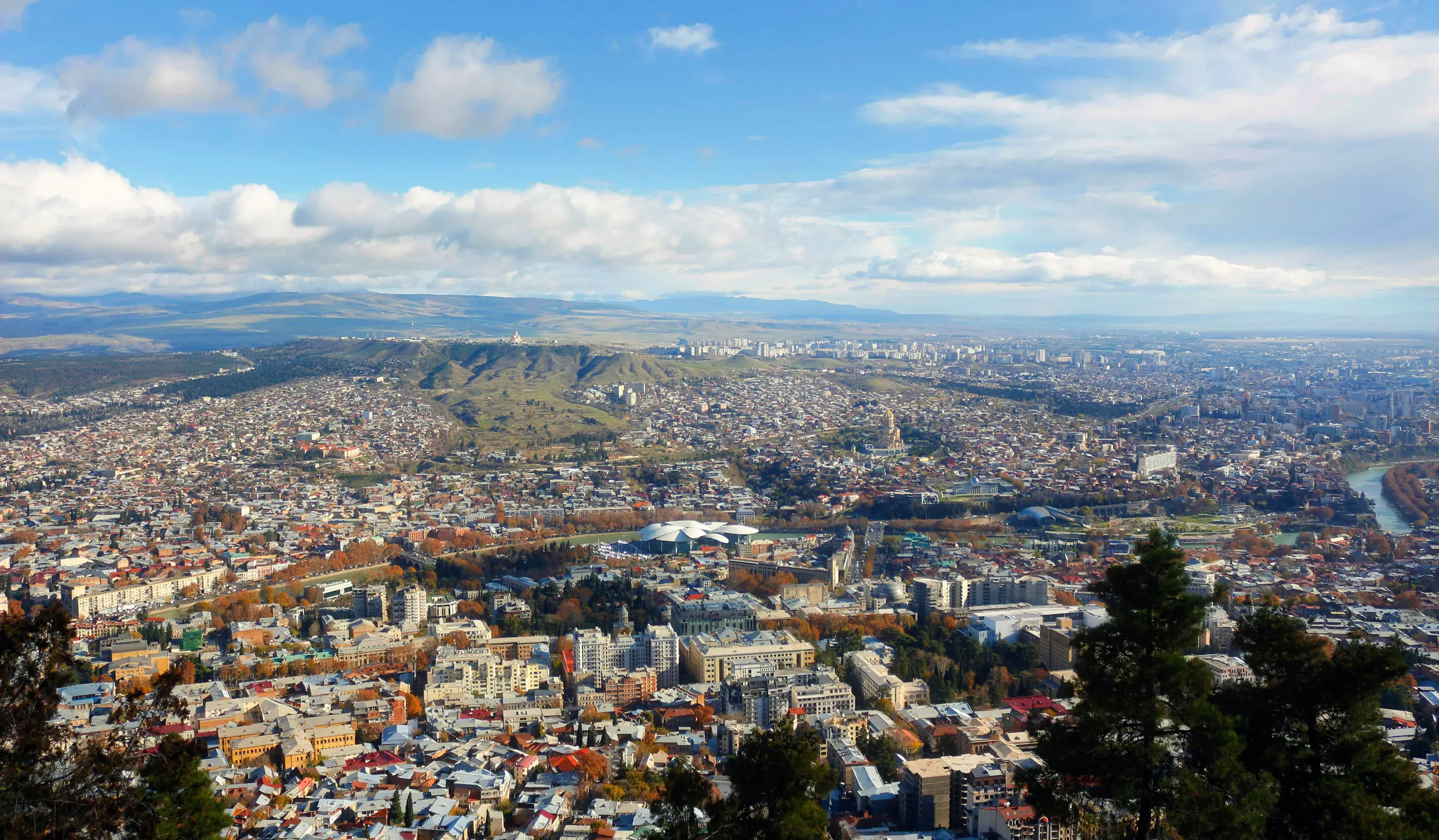 Aerial View of Tbilisi Cityscape on a Clear Day