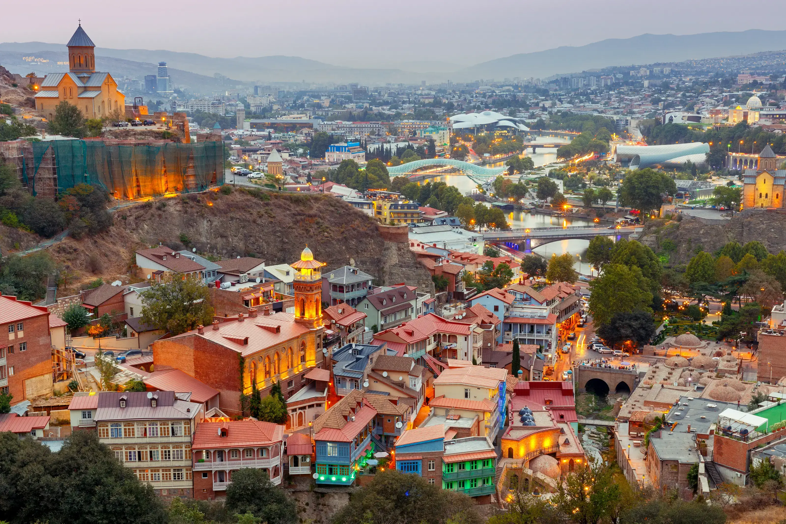 Tbilisi. Citadel of Narikala. Old city.. View of the old town and the citadel of Narikala at sunset. Tbilisi. Georgia.