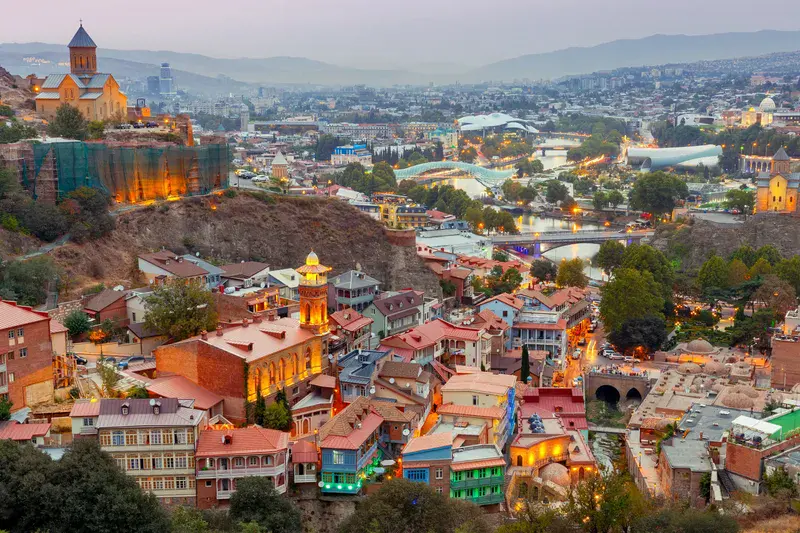 Tbilisi. Citadel of Narikala. Old city.. View of the old town and the citadel of Narikala at sunset. Tbilisi. Georgia.