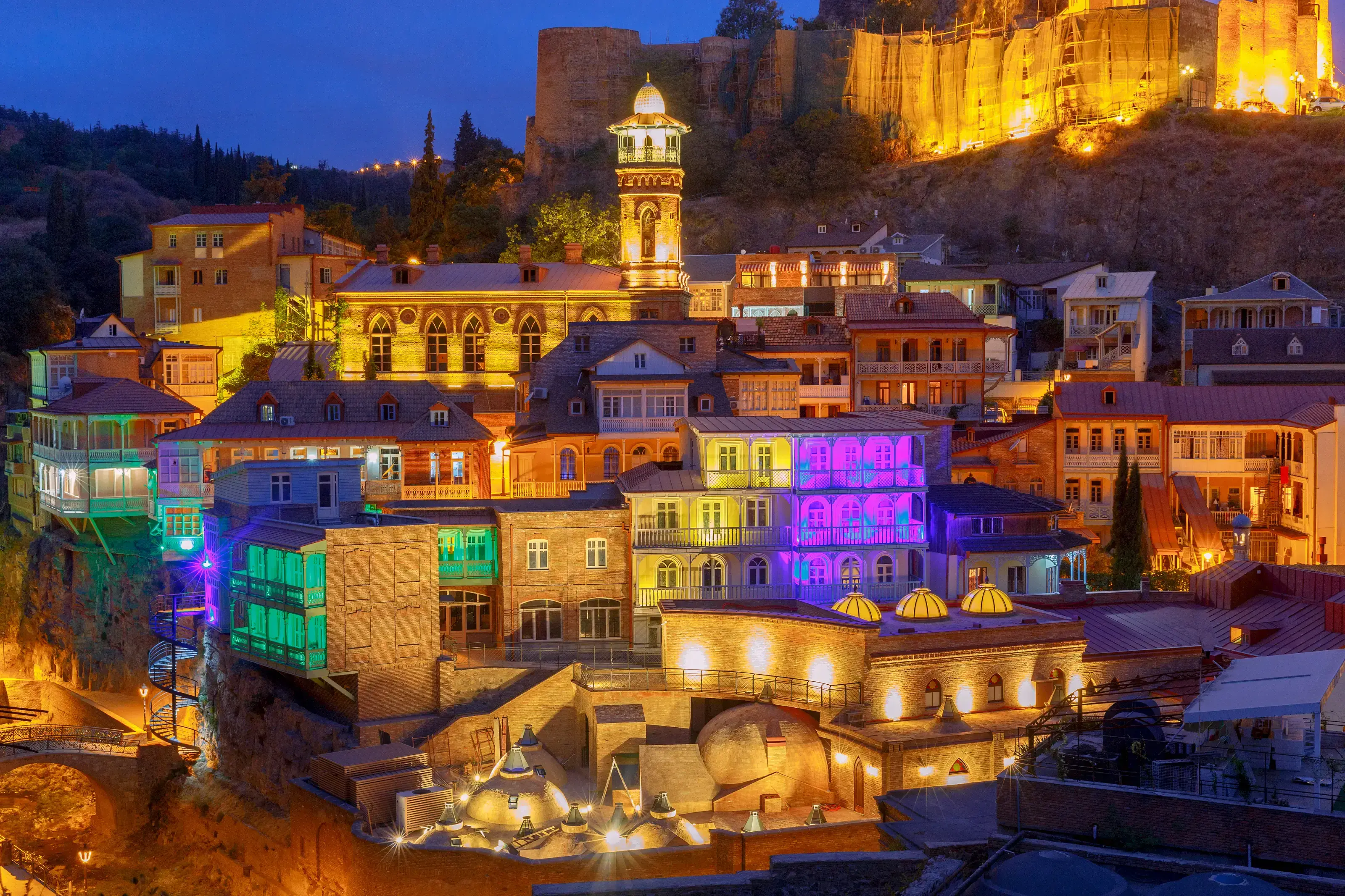 Tbilisi. Old city.. View of the old town and the citadel of Narikala at sunset. Tbilisi. Georgia.