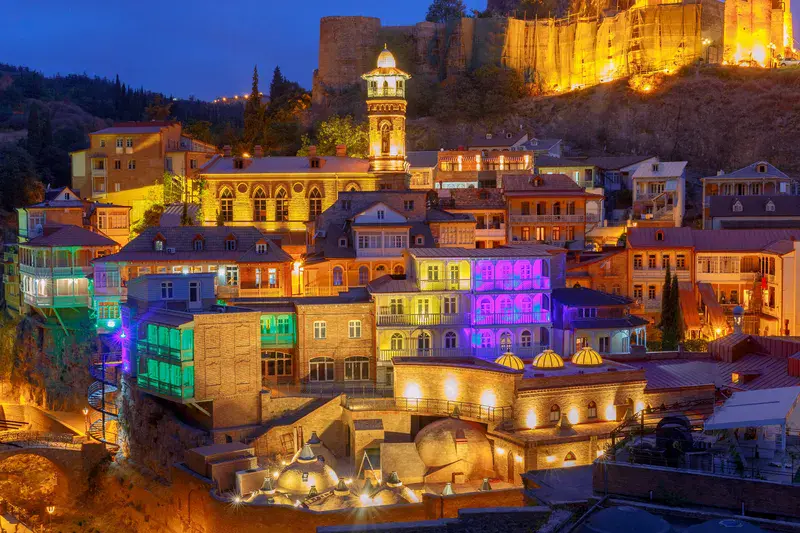 Tbilisi. Old city.. View of the old town and the citadel of Narikala at sunset. Tbilisi. Georgia.
